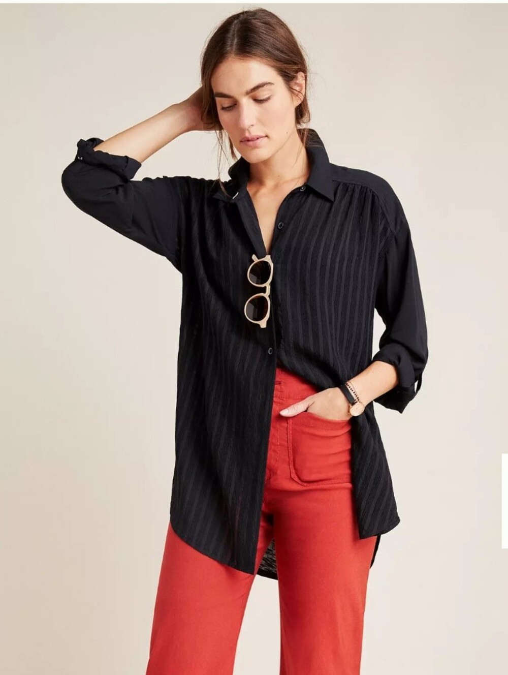 Anthropologie Isabel Woven Tunic Women's Size Small Black